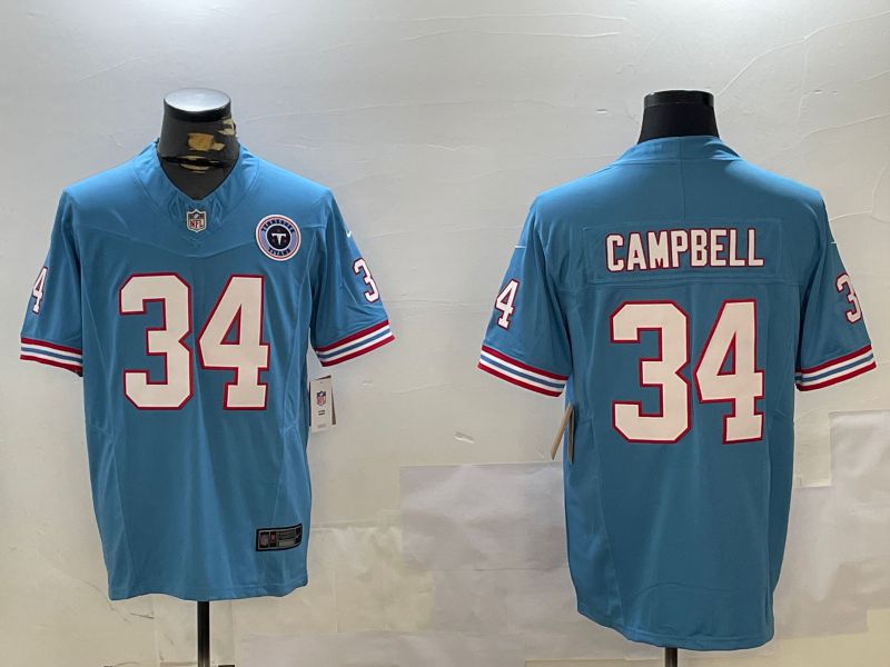 Men Tennessee Titans #34 Campbell Light Blue Throwback Three generation 2024 Nike Limited NFL Jersey style 2